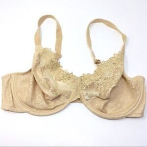 Wacoal underwire cream floral embroidered lace bra 38DD BoxC